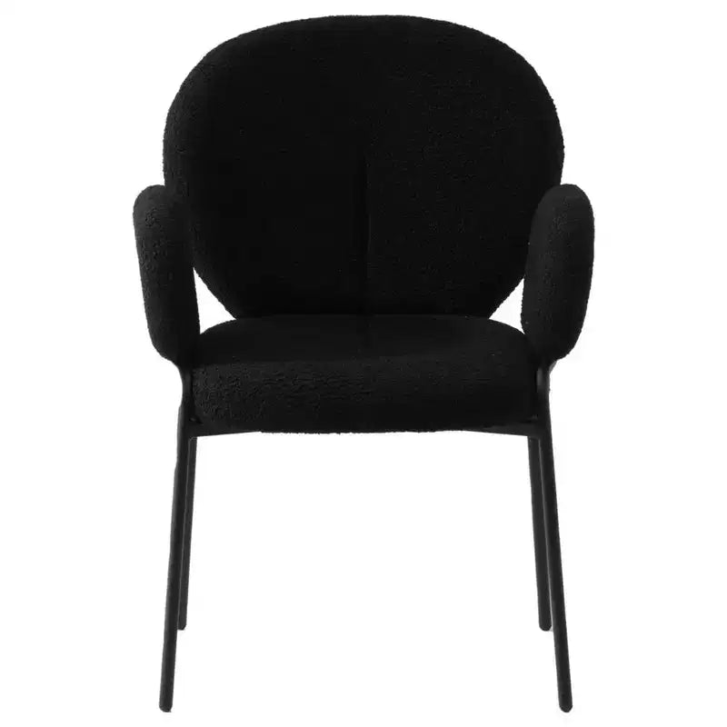 LeisureMod Celestial Sedia da Pranzo Moderna con Braccioli Rivestimento in Bouclé con Sedile Imbottito e Robusta Struttura in Ferro, Sedia d'Accento con Base Nera