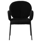 LeisureMod Celestial Sedia da Pranzo Moderna con Braccioli Rivestimento in Bouclé con Sedile Imbottito e Robusta Struttura in Ferro, Sedia d'Accento con Base Nera