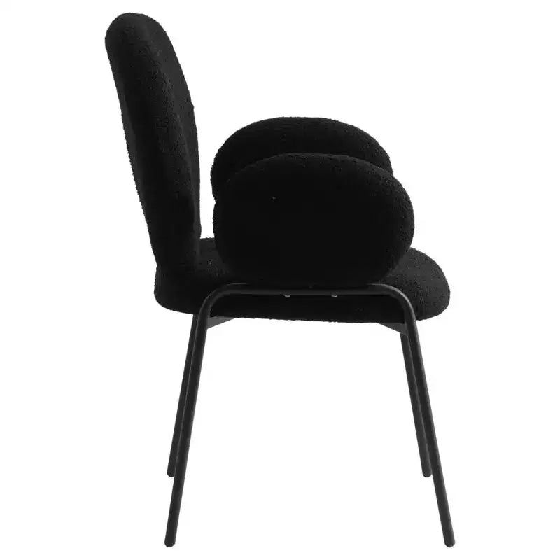 LeisureMod Celestial Sedia da Pranzo Moderna con Braccioli Rivestimento in Bouclé con Sedile Imbottito e Robusta Struttura in Ferro, Sedia d'Accento con Base Nera