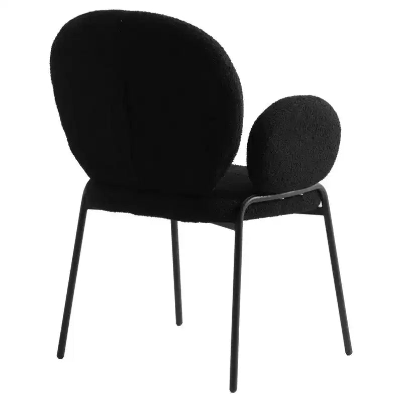 LeisureMod Celestial Sedia da Pranzo Moderna con Braccioli Rivestimento in Bouclé con Sedile Imbottito e Robusta Struttura in Ferro, Sedia d'Accento con Base Nera
