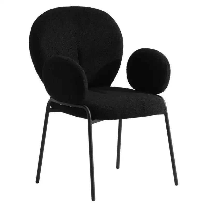 LeisureMod Celestial Sedia da Pranzo Moderna con Braccioli Rivestimento in Bouclé con Sedile Imbottito e Robusta Struttura in Ferro, Sedia d'Accento con Base Nera