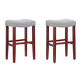 WestinTrends 29 Upholstered Saddle Seat Bar Stool (Set of 2), Cherry/Gray