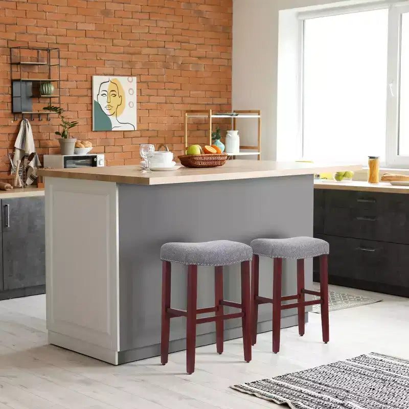 Sgabello da bar WestinTrends 29" con seduta imbottita a sella (Set da 2), ciliegio/grigio