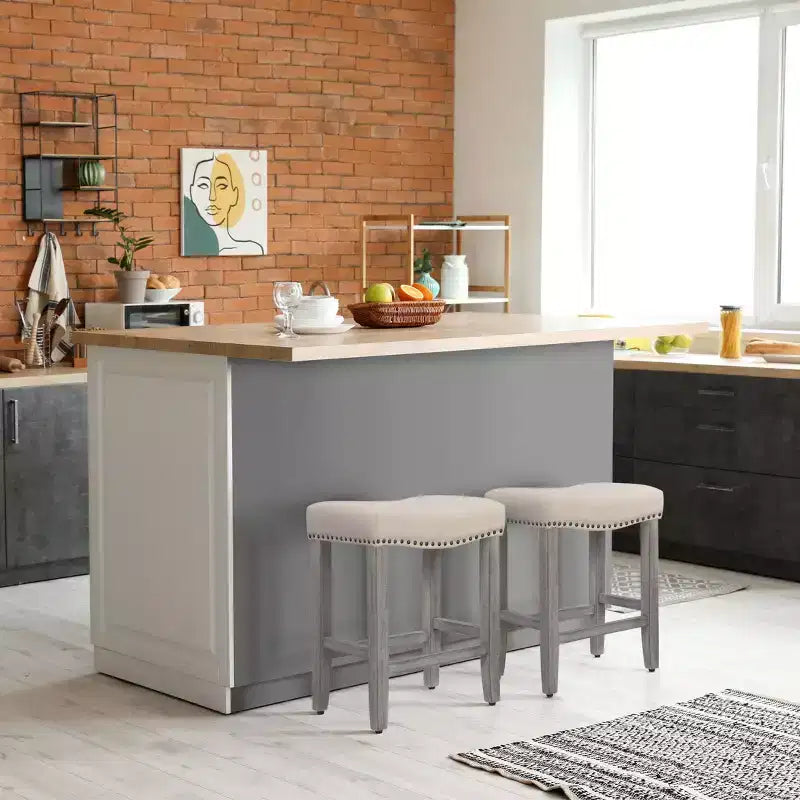 WestinTrends Sgabello da bancone con seduta a sella imbottita 24" (set da 2), grigio antico/beige