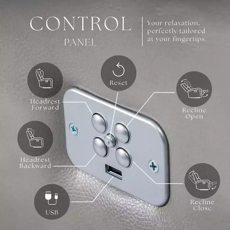 HOMES: Divano reclinabile elettrico transizionale in similpelle Songpeace con poggiapiedi e poggiatesta regolabili - Inside + Out
