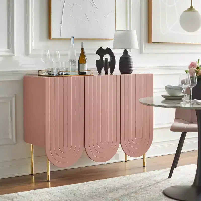 Lifestorey Madia Ingrid Mid-Century Moderna a 3 Ante con Bordi Ondulati