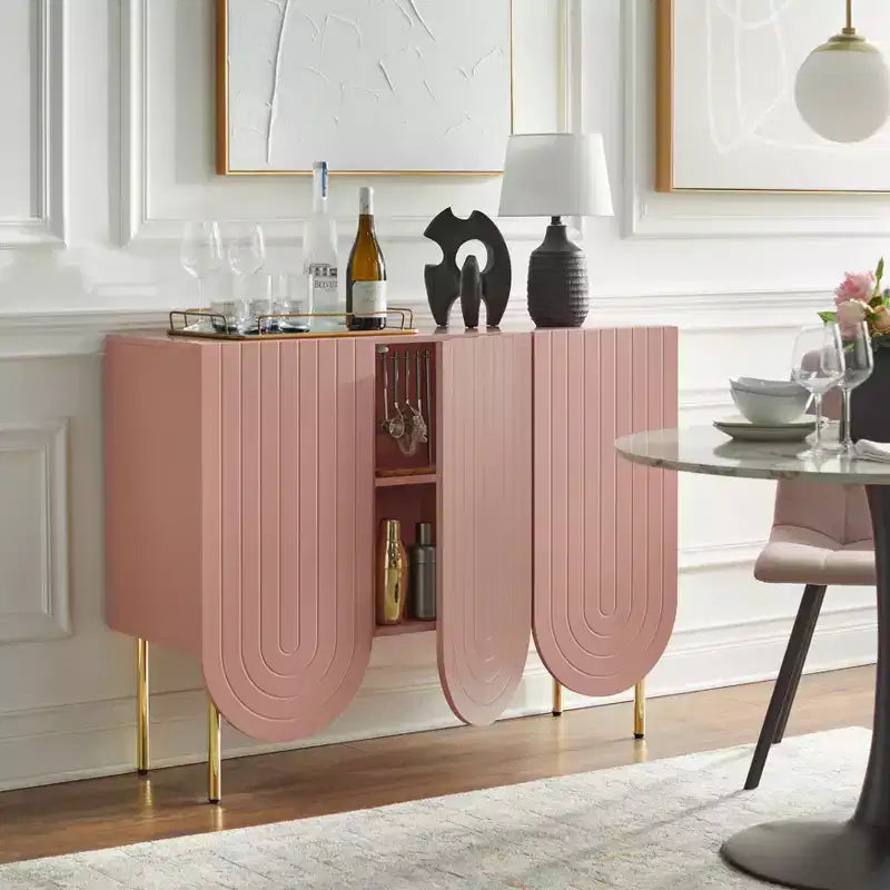 Lifestorey Madia Ingrid Mid-Century Moderna a 3 Ante con Bordi Ondulati