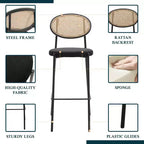 LeisureMod Euston Sgabello da bar moderno in vimini con telaio in acciaio nero, per interni, cucina, bancone, sala da pranzo, colazione, posti a sedere per bar, sedia contemporanea
