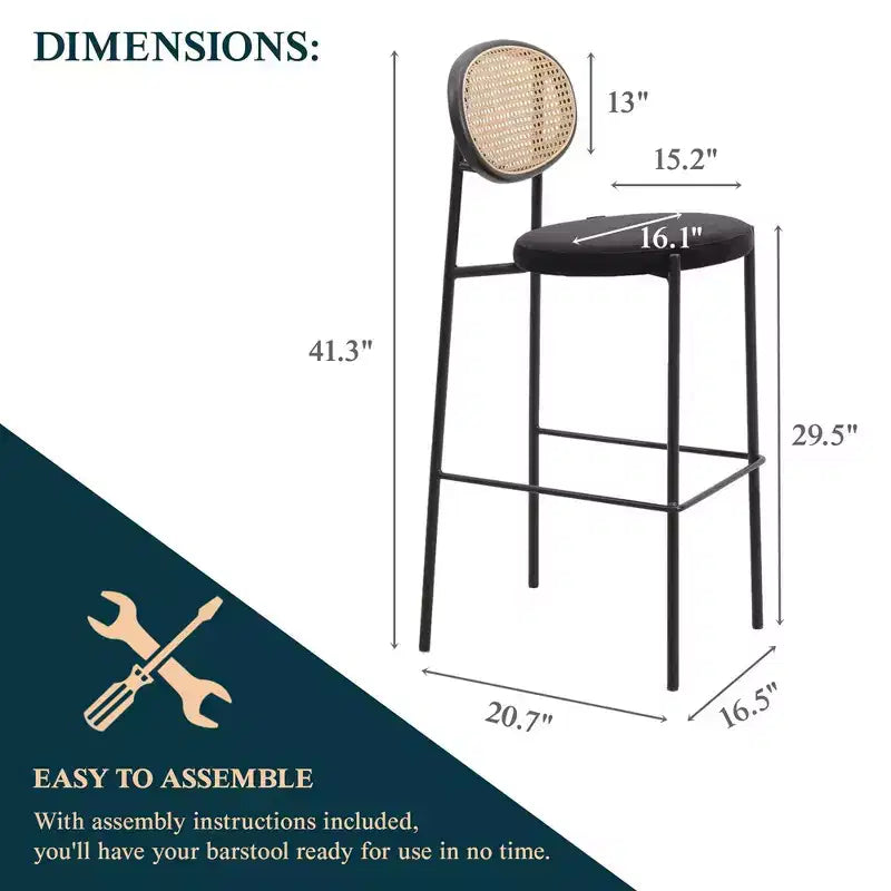 LeisureMod Euston Sgabello da bar moderno in vimini con telaio in acciaio nero, per interni, cucina, bancone, sala da pranzo, colazione, posti a sedere per bar, sedia contemporanea