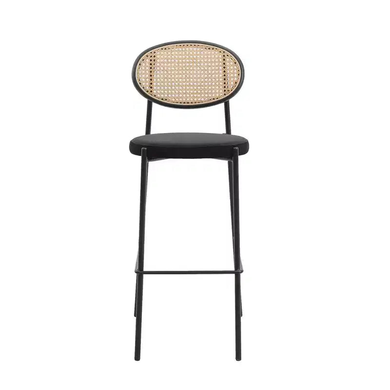 LeisureMod Euston Sgabello da bar moderno in vimini con telaio in acciaio nero, per interni, cucina, bancone, sala da pranzo, colazione, posti a sedere per bar, sedia contemporanea
