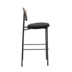 LeisureMod Euston Sgabello da bar moderno in vimini con telaio in acciaio nero, per interni, cucina, bancone, sala da pranzo, colazione, posti a sedere per bar, sedia contemporanea