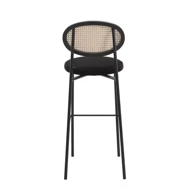 LeisureMod Euston Sgabello da bar moderno in vimini con telaio in acciaio nero, per interni, cucina, bancone, sala da pranzo, colazione, posti a sedere per bar, sedia contemporanea