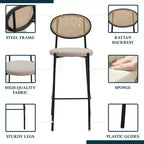 LeisureMod Euston Sgabello da bar moderno in vimini con telaio in acciaio nero, per interni, cucina, bancone, sala da pranzo, colazione, posti a sedere per bar, sedia contemporanea