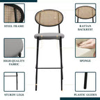 LeisureMod Euston Sgabello da bar moderno in vimini con telaio in acciaio nero, per interni, cucina, bancone, sala da pranzo, colazione, posti a sedere per bar, sedia contemporanea