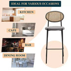 LeisureMod Euston Sgabello da bar moderno in vimini con telaio in acciaio nero, per interni, cucina, bancone, sala da pranzo, colazione, posti a sedere per bar, sedia contemporanea