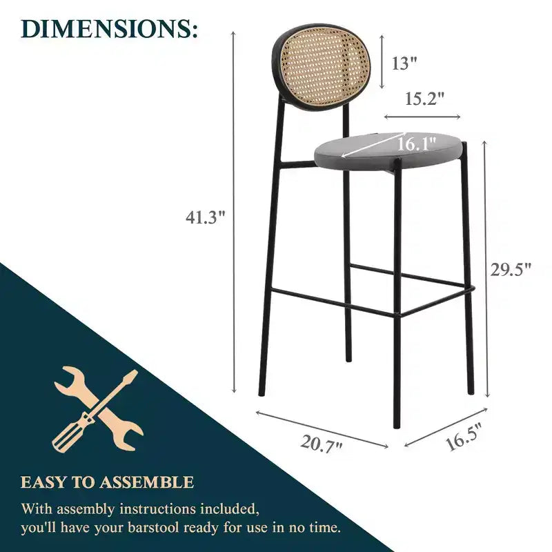 LeisureMod Euston Sgabello da bar moderno in vimini con telaio in acciaio nero, per interni, cucina, bancone, sala da pranzo, colazione, posti a sedere per bar, sedia contemporanea