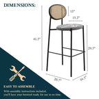 LeisureMod Euston Sgabello da bar moderno in vimini con telaio in acciaio nero, per interni, cucina, bancone, sala da pranzo, colazione, posti a sedere per bar, sedia contemporanea