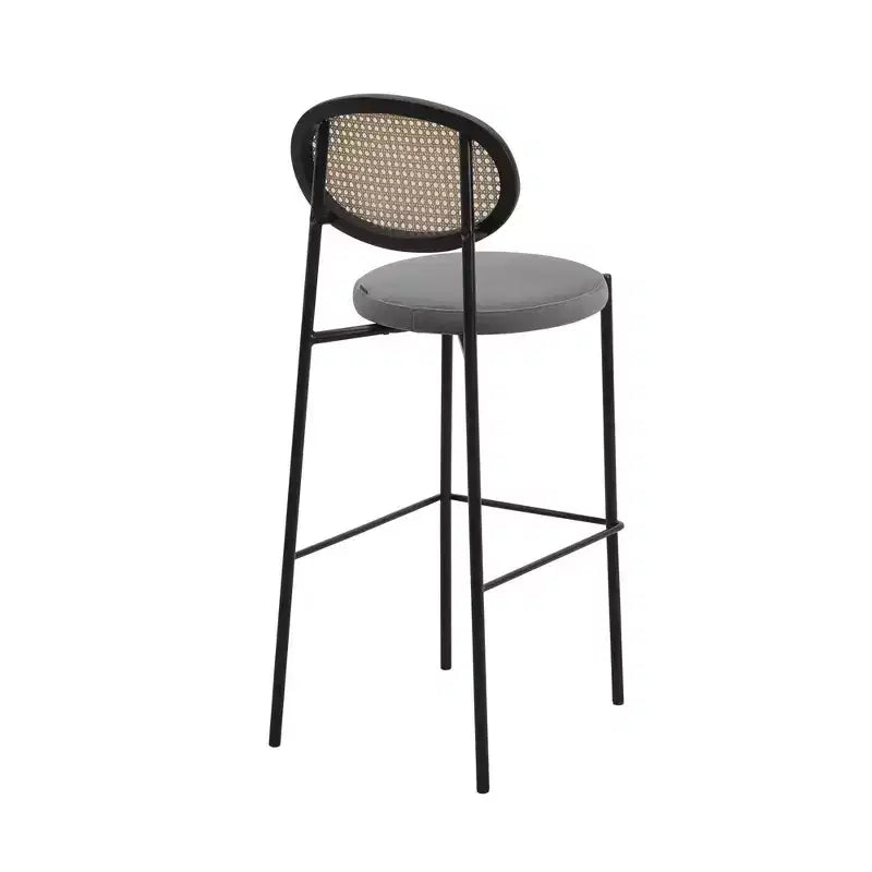 LeisureMod Euston Sgabello da bar moderno in vimini con telaio in acciaio nero, per interni, cucina, bancone, sala da pranzo, colazione, posti a sedere per bar, sedia contemporanea