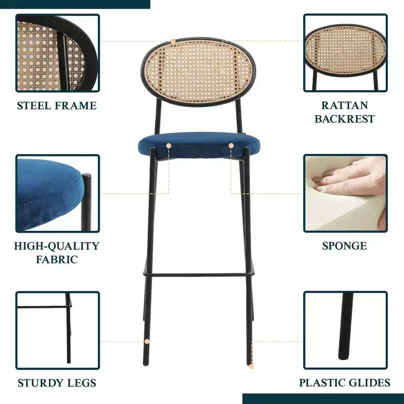 LeisureMod Euston Sgabello da bar moderno in vimini con telaio in acciaio nero, per interni, cucina, bancone, sala da pranzo, colazione, posti a sedere per bar, sedia contemporanea