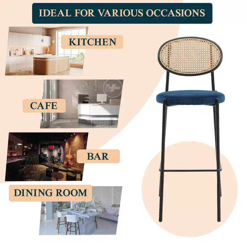 LeisureMod Euston Sgabello da bar moderno in vimini con telaio in acciaio nero, per interni, cucina, bancone, sala da pranzo, colazione, posti a sedere per bar, sedia contemporanea