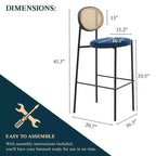 LeisureMod Euston Sgabello da bar moderno in vimini con telaio in acciaio nero, per interni, cucina, bancone, sala da pranzo, colazione, posti a sedere per bar, sedia contemporanea