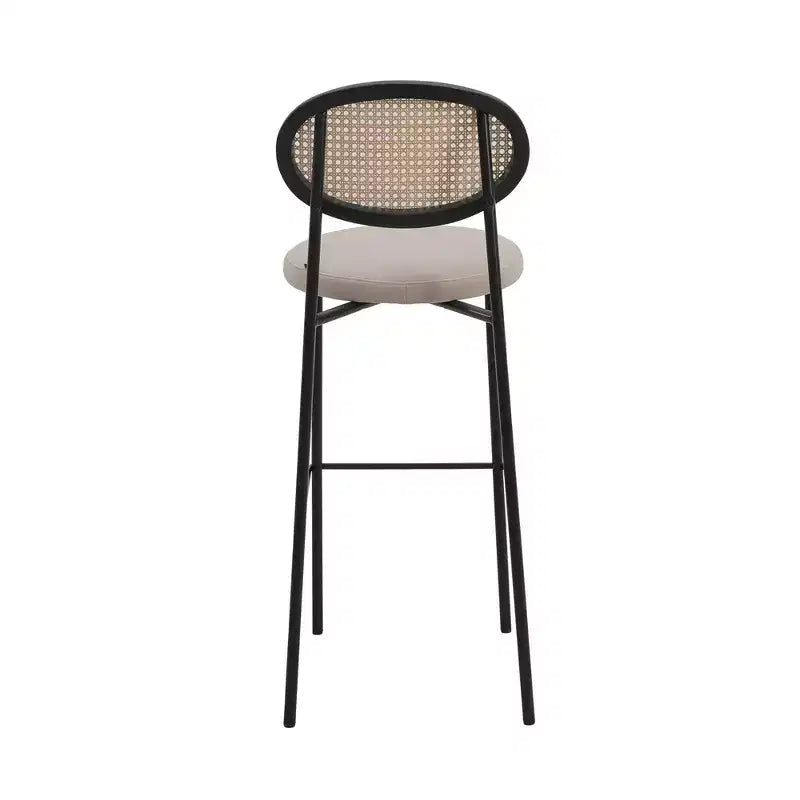 LeisureMod Euston Sgabello da bar moderno in vimini con telaio in acciaio nero, per interni, cucina, bancone, sala da pranzo, colazione, posti a sedere per bar, sedia contemporanea