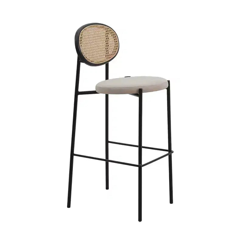 LeisureMod Euston Modern Wicker Bar Stool with Black Steel Frame, Indoor Kitchen, Counter, Dining, Breakfast, Bar Seating, Contemporary Chair