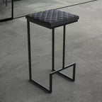 LeisureMod Quincy Modern Quilted Leather Bar Stool  Black Metal Frame Counter Height Chair for Kitchen Island and Counter Seating