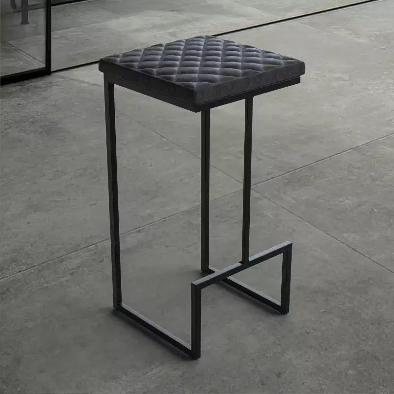 LeisureMod Quincy Modern Quilted Leather Bar Stool  Black Metal Frame Counter Height Chair for Kitchen Island and Counter Seating