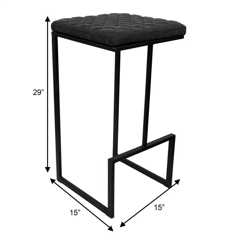 Sgabello da bar moderno in pelle trapuntata LeisureMod Quincy con struttura in metallo nero, sedia da bancone per isola cucina e posti a sedere a bancone