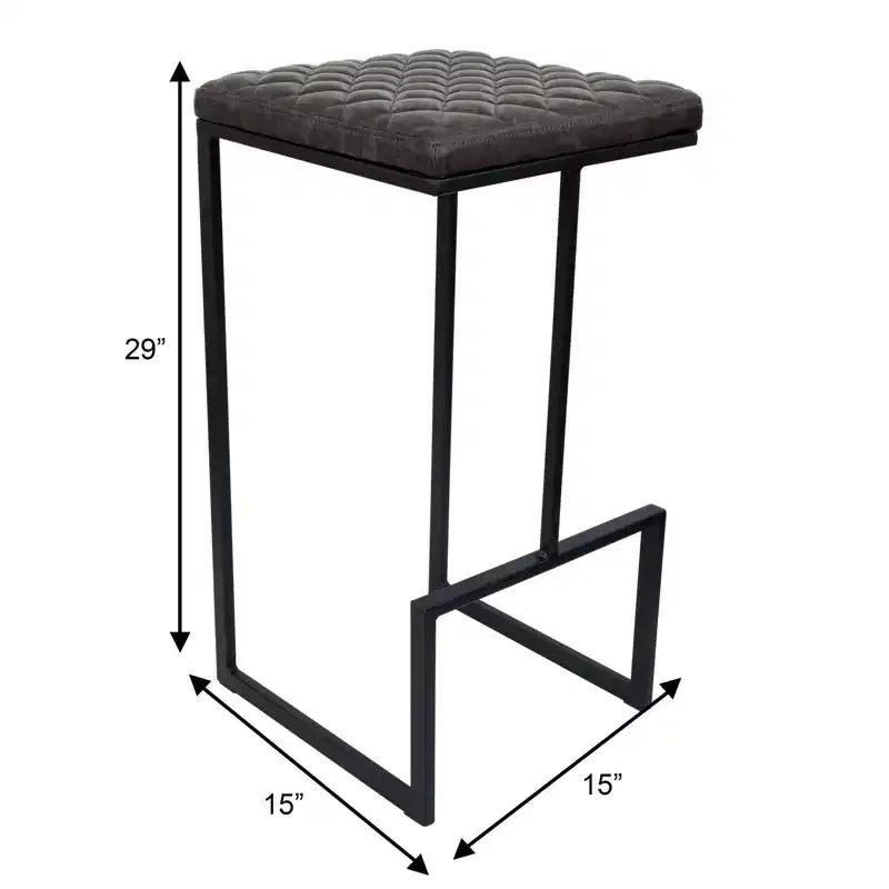 Sgabello da bar moderno in pelle trapuntata LeisureMod Quincy con struttura in metallo nero, sedia da bancone per isola cucina e posti a sedere a bancone