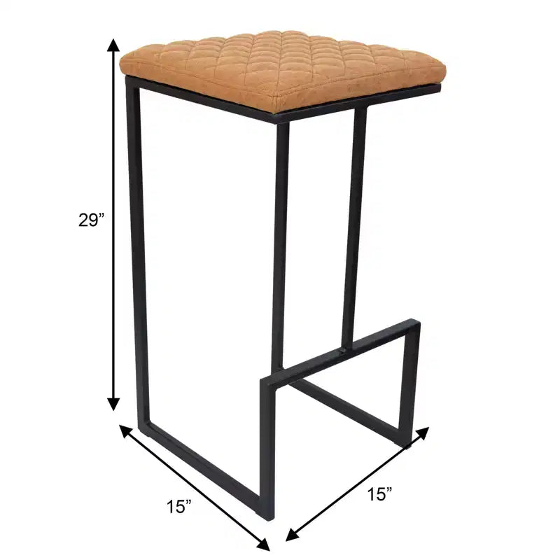 Sgabello da bar moderno in pelle trapuntata LeisureMod Quincy con struttura in metallo nero, sedia da bancone per isola cucina e posti a sedere a bancone