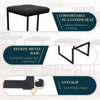 Sgabello da bar moderno in pelle trapuntata LeisureMod Quincy con struttura in metallo nero, sedia da bancone per isola cucina e posti a sedere a bancone