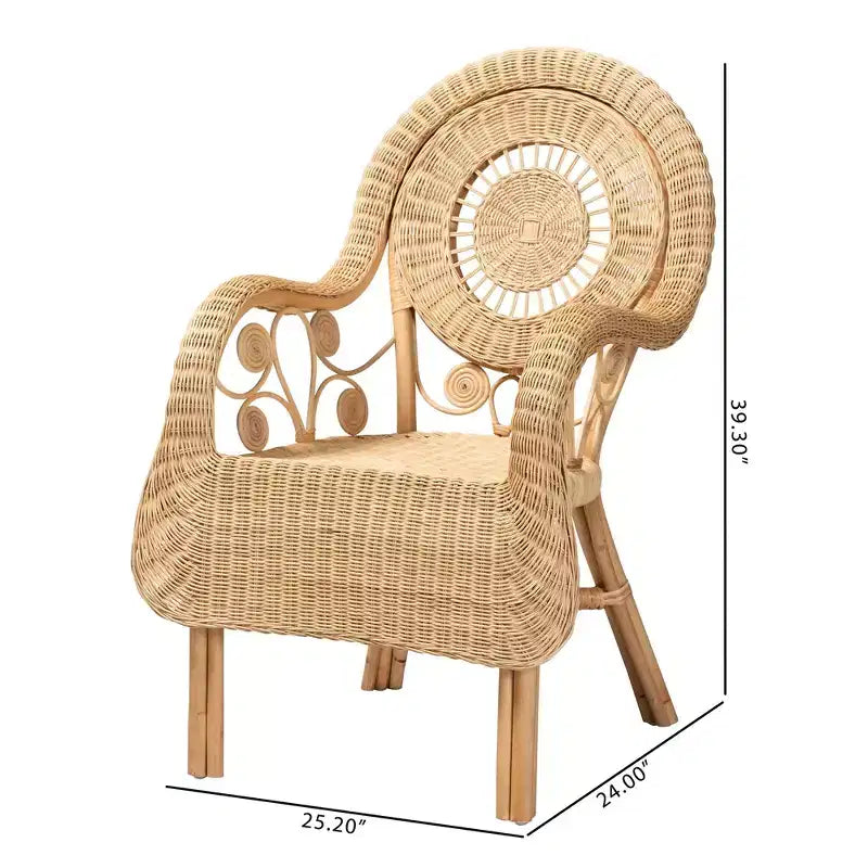 bali & pari Sedia a Braccioli Moderna Bohemien in Rattan Naturale Putri