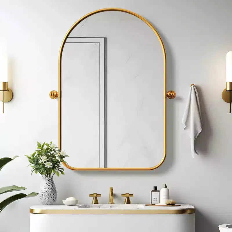 Dovelina Metal Frame Arch Mirror Pivot Bathroom Vanity Mirror