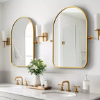 Dovelina Specchio ad Arco con Cornice in Metallo, Specchio Girevole da Bagno con Base da Appoggio