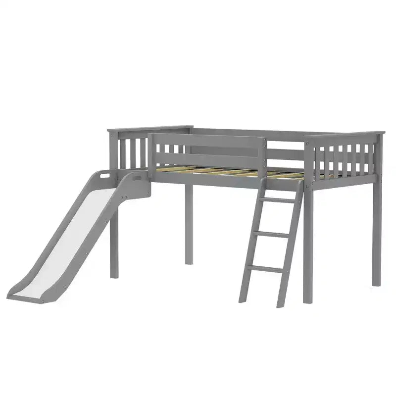Max & Lily Letto a soppalco basso una piazza e mezza con scivolo, Letto a piattaforma per bambini in legno massello con 14 sponde protettive