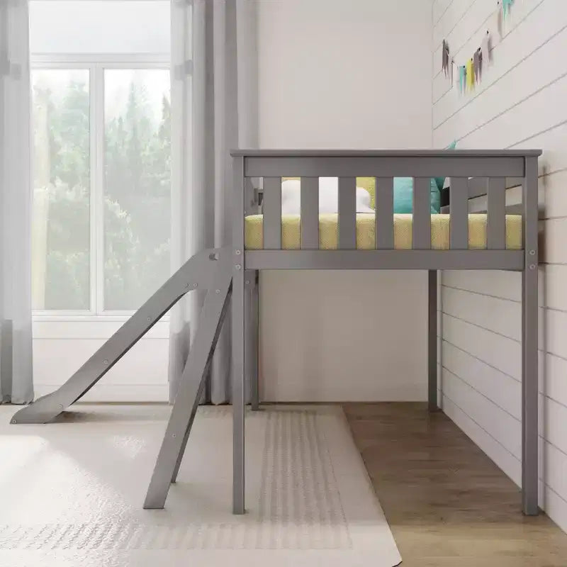 Max & Lily Letto a soppalco basso una piazza e mezza con scivolo, Letto a piattaforma per bambini in legno massello con 14 sponde protettive