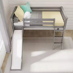 Max & Lily Letto a soppalco basso una piazza e mezza con scivolo, Letto a piattaforma per bambini in legno massello con 14 sponde protettive