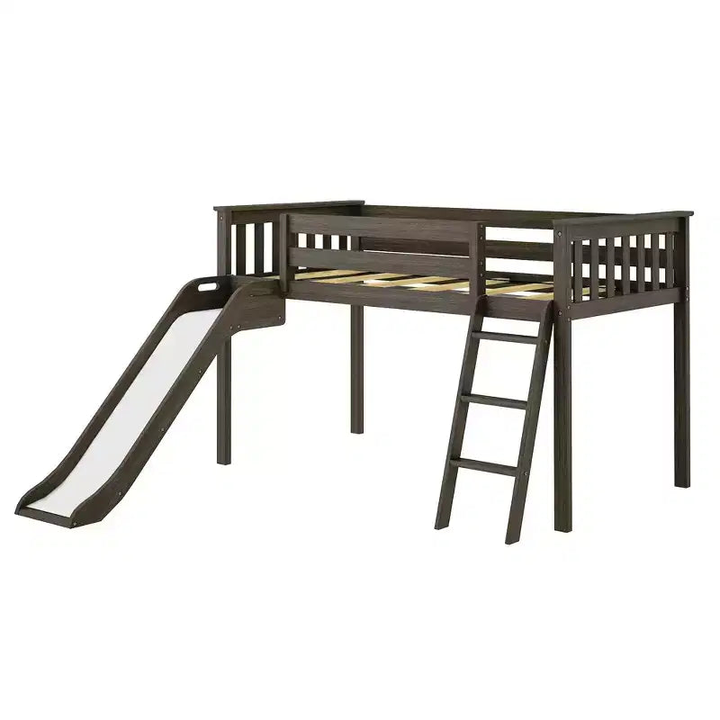 Max & Lily Letto a soppalco basso una piazza e mezza con scivolo, Letto a piattaforma per bambini in legno massello con 14 sponde protettive