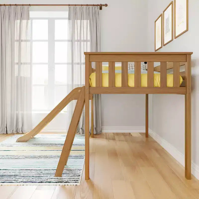Max & Lily Letto a soppalco basso una piazza e mezza con scivolo, Letto a piattaforma per bambini in legno massello con 14 sponde protettive