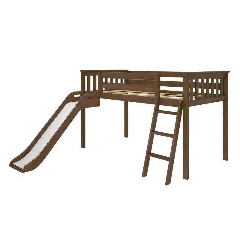 Max & Lily Letto a soppalco basso una piazza e mezza con scivolo, Letto a piattaforma per bambini in legno massello con 14 sponde protettive