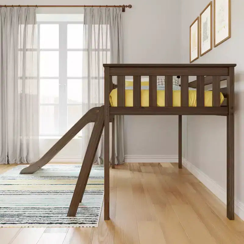 Max & Lily Letto a soppalco basso una piazza e mezza con scivolo, Letto a piattaforma per bambini in legno massello con 14 sponde protettive