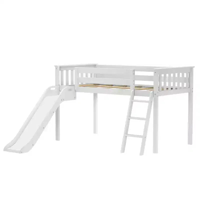Max & Lily Letto a soppalco basso una piazza e mezza con scivolo, Letto a piattaforma per bambini in legno massello con 14 sponde protettive