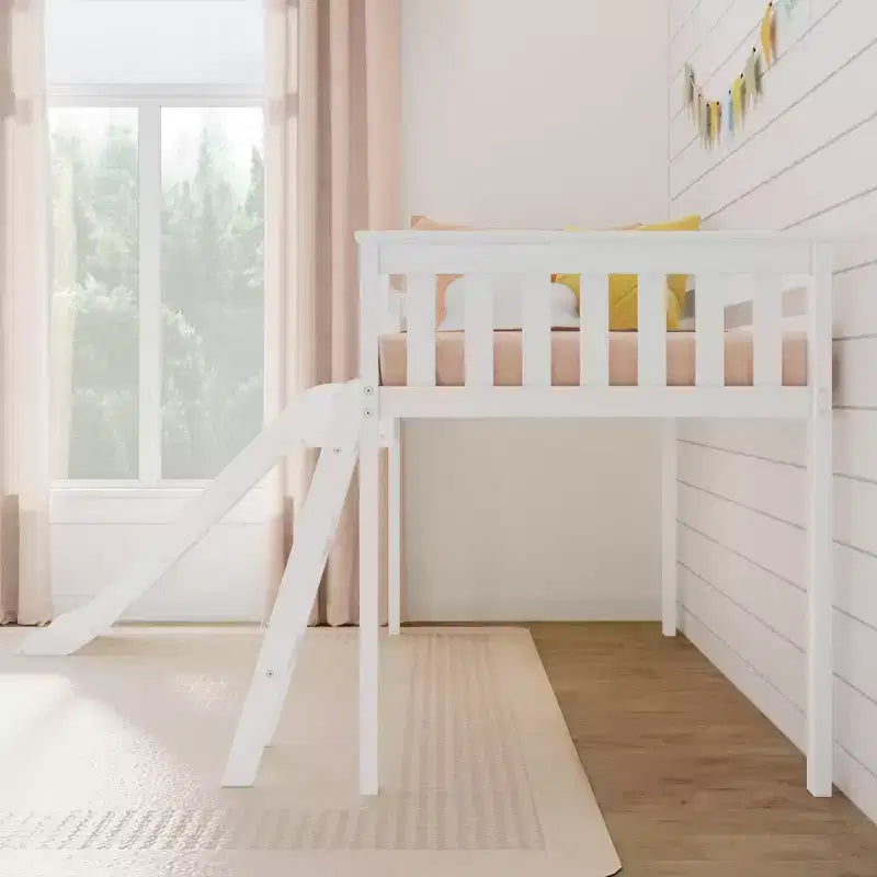 Max & Lily Letto a soppalco basso una piazza e mezza con scivolo, Letto a piattaforma per bambini in legno massello con 14 sponde protettive