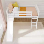 Max & Lily Letto a soppalco basso una piazza e mezza con scivolo, Letto a piattaforma per bambini in legno massello con 14 sponde protettive