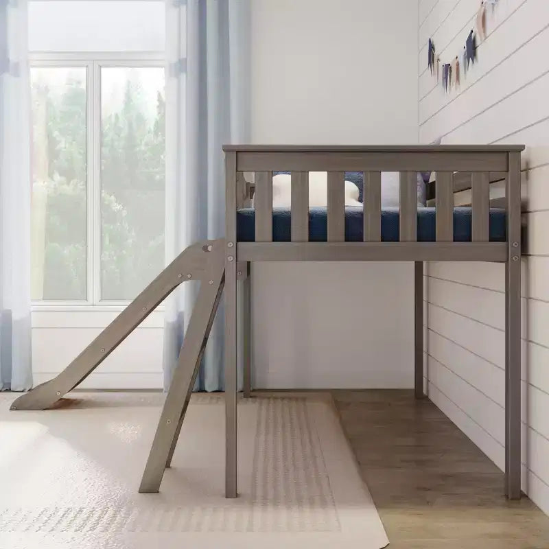 Max & Lily Letto a soppalco basso una piazza e mezza con scivolo, Letto a piattaforma per bambini in legno massello con 14 sponde protettive