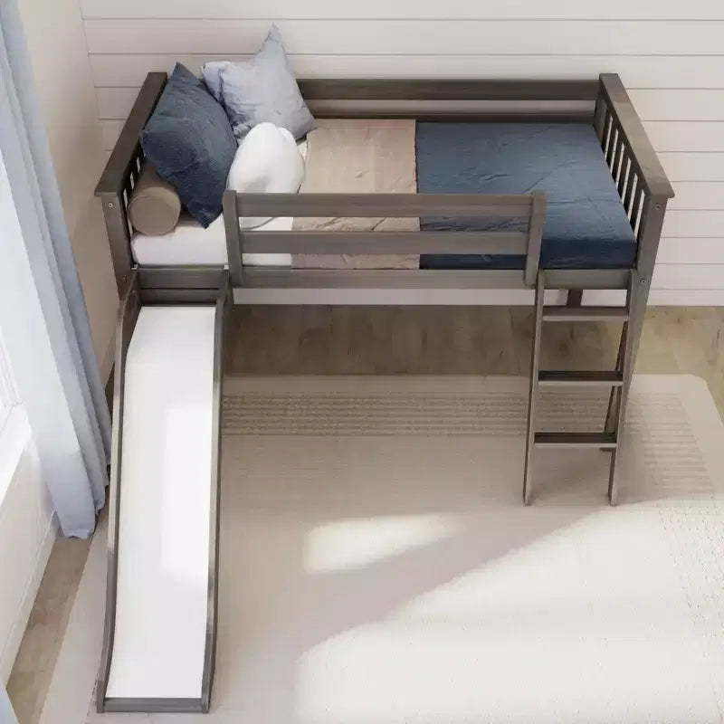 Max & Lily Letto a soppalco basso una piazza e mezza con scivolo, Letto a piattaforma per bambini in legno massello con 14 sponde protettive