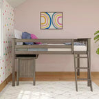 Letto a soppalco singolo Max & Lily in legno massello, con scrivania estraibile e scaletta per bambini