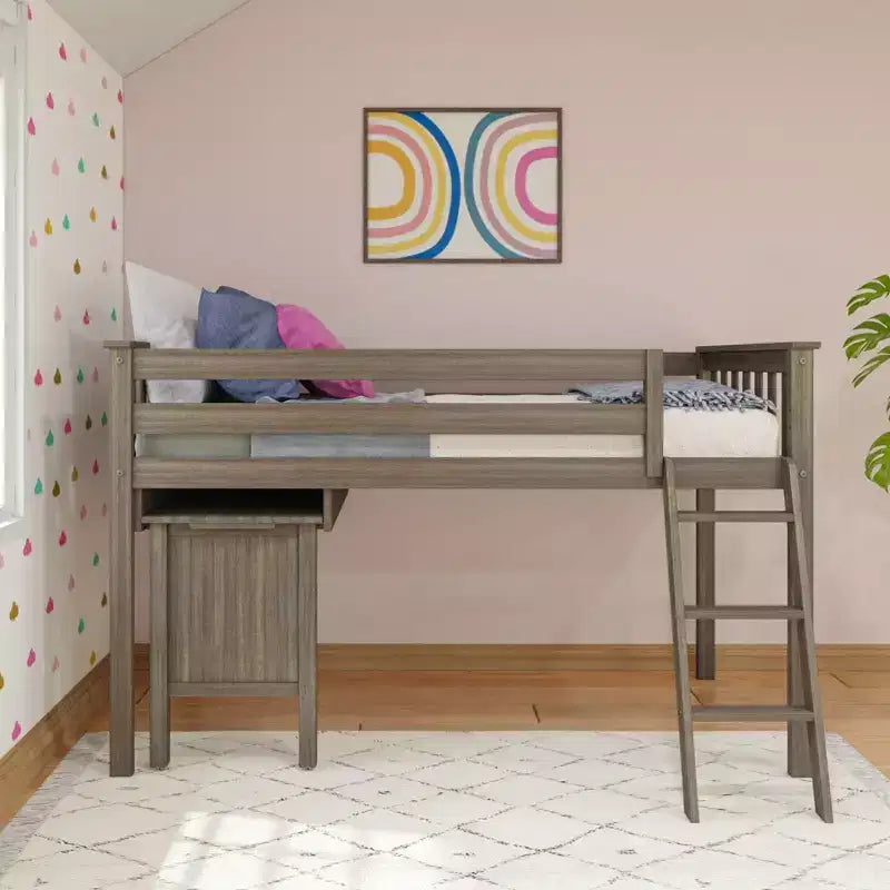 Letto a soppalco singolo Max & Lily in legno massello, con scrivania estraibile e scaletta per bambini